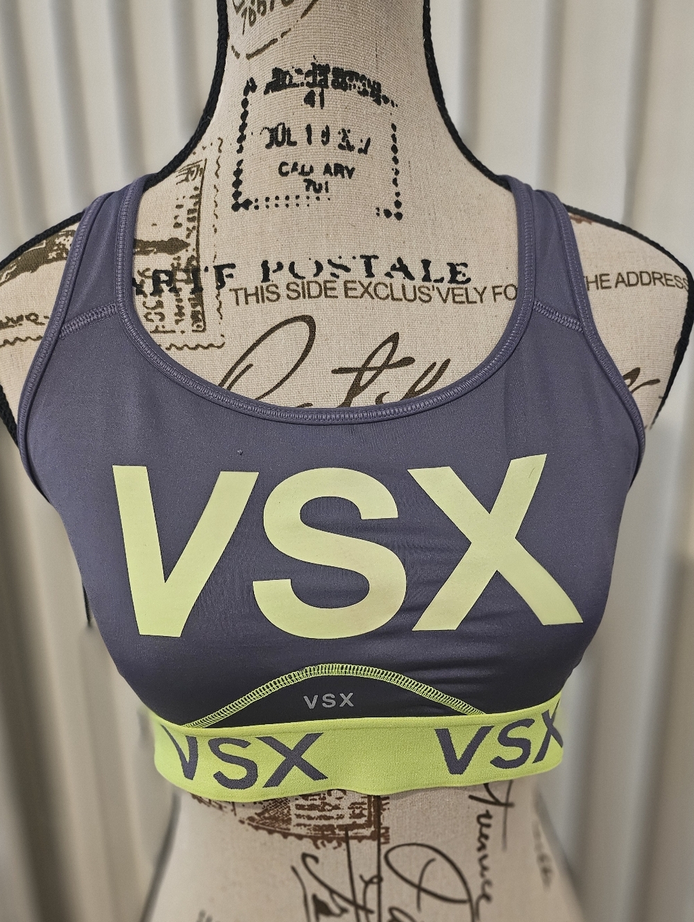 VSX Gray Sports Bra with Neon Yellow Logo NWOT